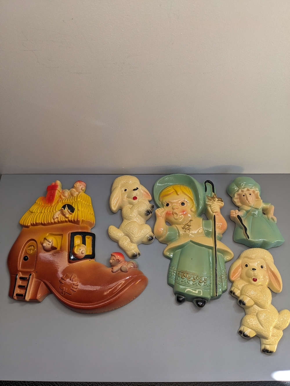 Vintage 1965 Miller Studio Chalkware Nursery Rhyme Set With Original Hangers